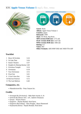 XTC Apple Venus Volume 1 Mp3, Flac, Wma