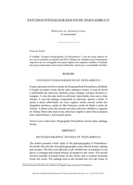 Estudos Fitogeográficos De Pernambuco