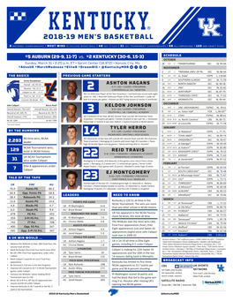 5 AUBURN (29-9, 11-7) Vs. #2 KENTUCKY (30-6, 15-3) ASHTON