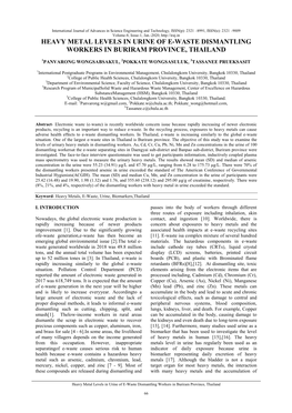 Heavy Metal Levels in Urine of E-Waste Dismantling Workers in Buriram Province, Thailand