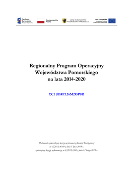 Regionalny Program Operacyjny Województwa Pomorskiego Na Lata 2014-2020