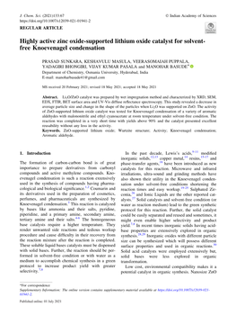 Highly Active Zinc Oxide-Supported Lithium Oxide Catalyst for Solvent- Free Knoevenagel Condensation