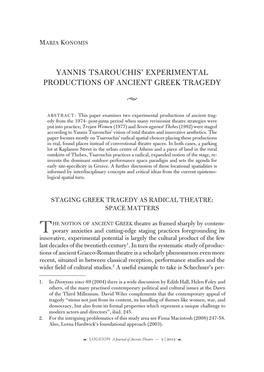 Yannis Tsarouchis' Experimental Productions