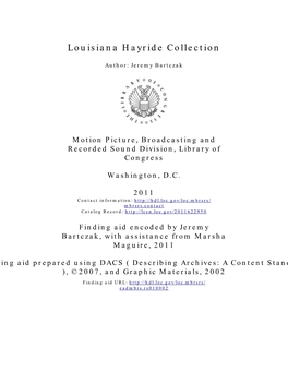 Louisiana Hayride Collection [Finding Aid]. Library of Congress