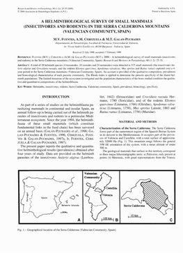 Insectivores and Rodents) in the Serra Calderona Mountains (Valencian Community, Spain