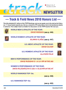 — Track & Field News 2010 Honors List —