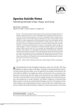 Species Suicide Notes Narrating Climate Crisis, Hope, and Irony