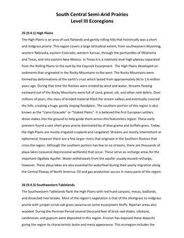 South Central Semi-Arid Prairies Level III Ecoregions