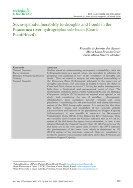 Socio-Spatialvulnerability to Droughts and Floods in the Piracuruca River Hydrographic Sub-Basin (Ceará- Piauí/Brazil)