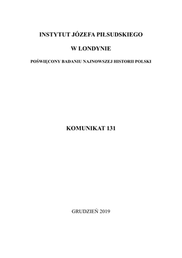 Instytut Józefa Piłsudskiego W Londynie Komunikat