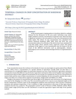 Temporal Changes in Crop Concentration of Haridwar District