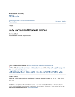 Early Carthusian Script and Silence