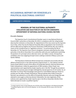 Occasional Report on Venezuela's Political Electoral Context
