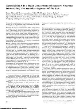 Neurokinin a Is a Main Constituent of Sensory Neurons Innervating the Anterior Segment of the Eye