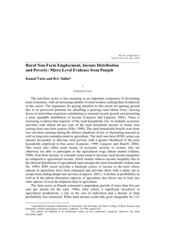 Rural Non-Farm Employment, Income Distribution and Poverty: Micro Level Evidence from Punjab