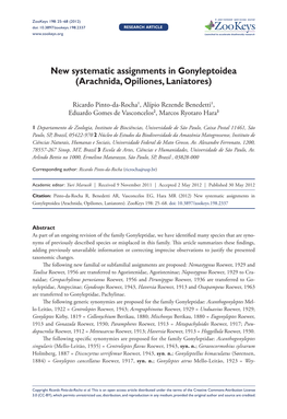 Arachnida, Opiliones, Laniatores) 25 Doi: 10.3897/Zookeys.198.2337 Research Article Launched to Accelerate Biodiversity Research