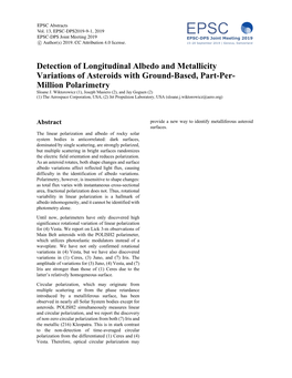 Detection of Longitudinal Albedo and Metallicity Variations of Asteroids with Ground-Based, Part-Per- Million Polarimetry Sloane J