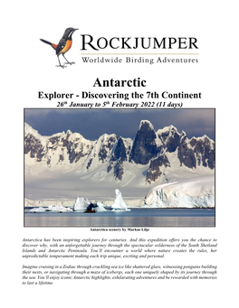 Antarctic Explorer - Discovering the 7Th Continent 26Th January to 5Th February 2022 (11 Days)