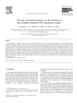 The Role of Inversion Tectonics in the Structure of the Cordillera Oriental (NW Argentinean Andes)