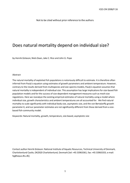 Does Natural Mortality Depend on Individual Size? ICES CM 2008/F:16