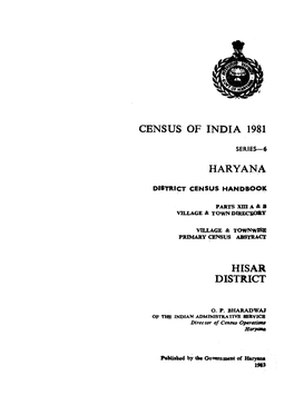 Village & Townwise Primary Census Abstract, Hisar, Part XIII a & B