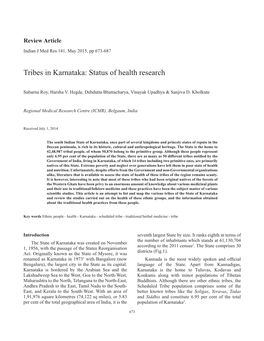 Tribes in Karnataka: Status of Health Research