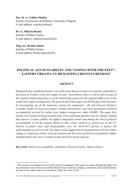 Political Accountability and “Voting-With-The-Feet”: Eastern Croatia Vs. Remaining Croatian Regions1