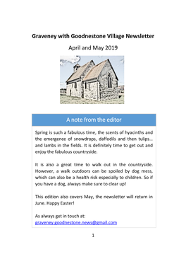 Graveney with Goodnestone Village Newsletter April and May 2019 a Note from the Editor