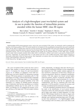 Analysis of a High-Throughput Yeast Two-Hybrid System and Its Use to Predict the Function of Intracellular Proteins Encoded Within the Human MHC Class III Region