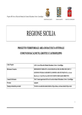 Regione Siciliana Assessorato Dell’Energia E Dei Servizi Di Pubblica Utilità Dipartimento Acqua E Rifiuti, Il Progetto Di A.R.O