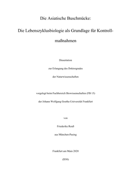 Die Asiatische Buschmücke: Die Lebenszyklusbiologie Als