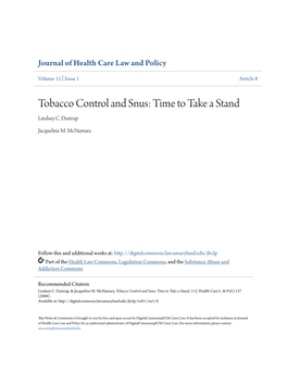 Tobacco Control and Snus: Time to Take a Stand Lindsey C