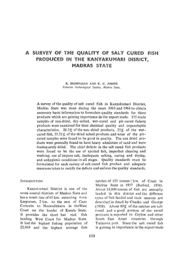 A Survey of the Quality of Salt Cured Fish Produced in the Kanyakumari Disrict, Madras State