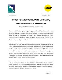 Scoot to Take Over Silkair's Langkawi, Pekanbaru and Kalibo