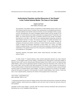 Authoritarian Populism and the Discourse of “The People” in the Turkish Islamist Media: the Case of Yeni Şafak