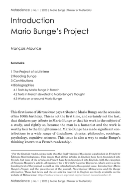 Introduction Mario Bunge's Project