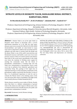 Nitrate Levels in Hoskote Taluk, Bangalore Rural District, Karnataka, India