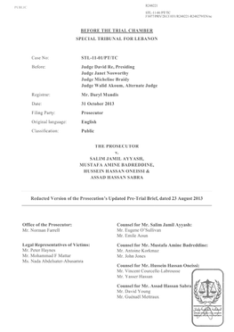 Redacted Version of the Prosecution's Updated Pre-Trial Brief, Dated 23 August 2013