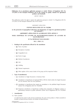 Publication of an Amendment Application Pursuant To