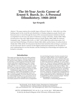 Burch, Jr.: a Personal Ethnohistory, 1960–2010