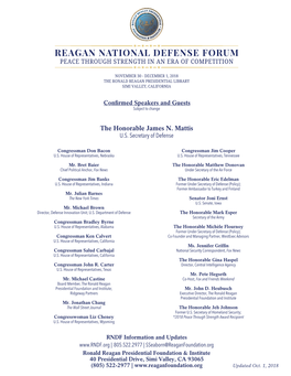 Reagan National Defense Forum Peace Through Strength in an Era of Competition