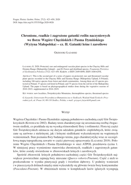 Chronione, Rzadkie I Zagrożone Gatunki Roślin Naczyniowych We Florze Wzgórz Chęcińskich I Pasma Dymińskiego (Wyżyna Małopolska) – Cz