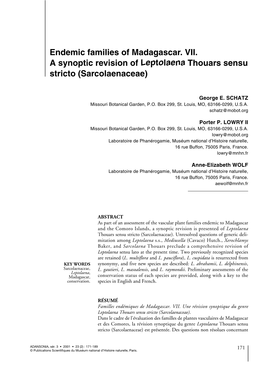 Endemic Families of Madagascar. VII. a Synoptic Revision of Leptolaena Thouars Sensu Stricto (Sarcolaenaceae)