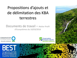 Propositions D'ajouts Et De Délimitation Des KBA Terrestres