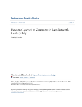 How One Learned to Ornament in Late Sixteenth-Century Italy," Performance Practice Review: Vol