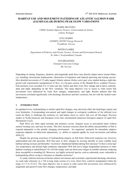 Habitat Use and Movement Patterns of Atlantic Salmon Parr (Salmo Salar) During Peak Flow Variations