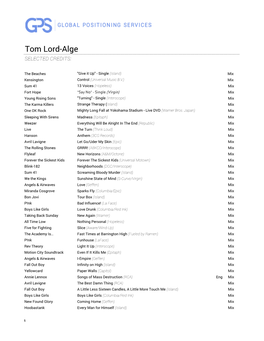 Tom Lord-Alge SELECTED CREDITS