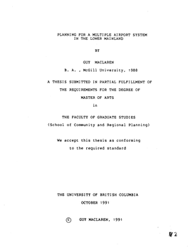 Planning for a Multiple Airport System in the Lower Mainland