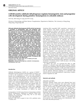 A DEAB-Sensitive Aldehyde Dehydrogenase Regulates Hematopoietic Stem and Progenitor Cells Development During Primitive Hematopoiesis in Zebraﬁsh Embryos