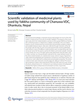 Scientific Validation of Medicinal Plants Used by Yakkha Community of Chanuwa VDC, Dhankuta, Nepal